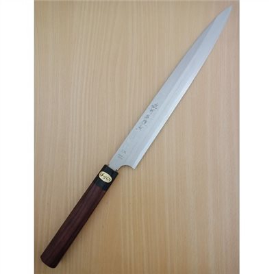 越前英雄 青紙二號 大馬士革紋 柳刃 300mm   八角紫檀柄